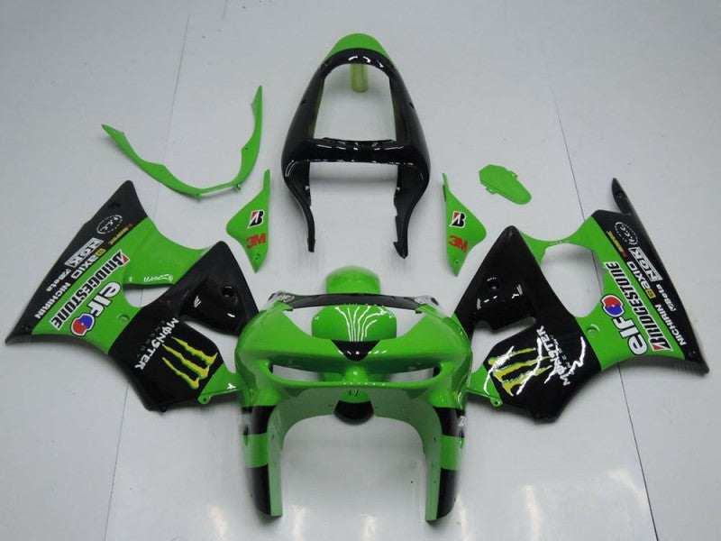 Purchase 1998-1999 Green Glossy Black Yellow Elf Bridgestone Monster Kawasaki ZX6R Motorcycle Fairings UK