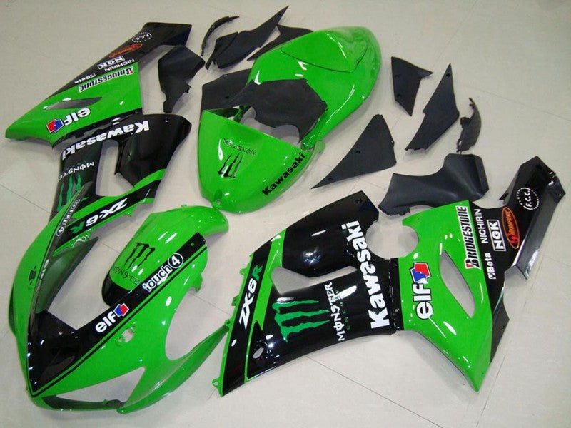 Purchase 2005-2006 Green Glossy Black Elf Monster Kawasaki ZX6R Motorcycle Fairings UK