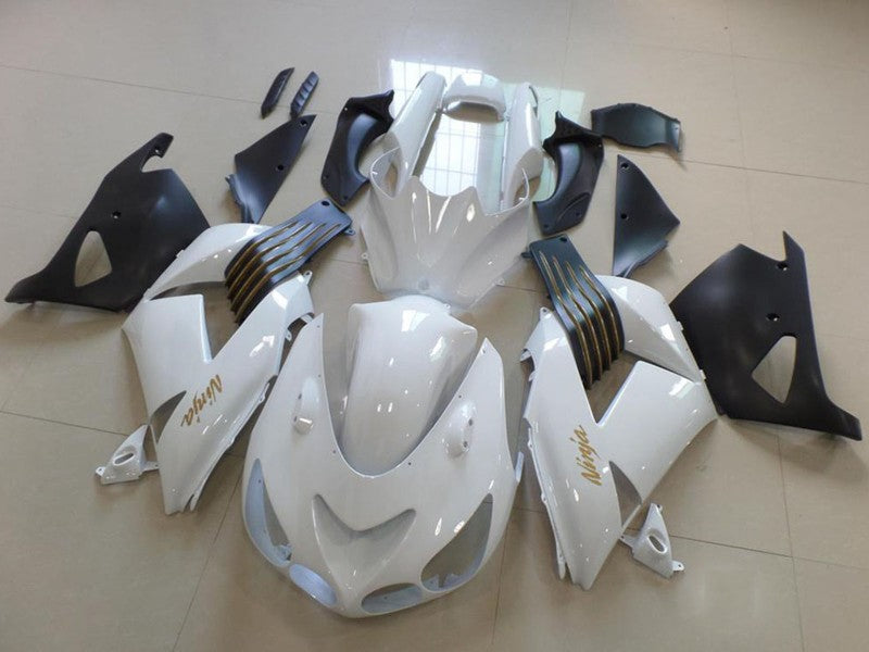 Purchase 2006-2011 White Matte Black Gold Ninja Kawasaki ZX14R ZZR1400 Motorcycle Fairings UK