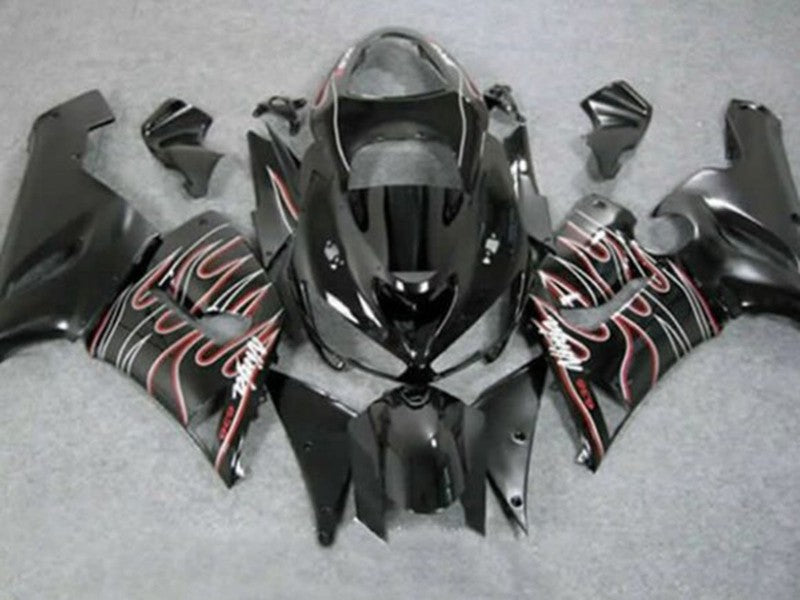 Purchase 2005-2006 Glossy Black Red White Flame Kawasaki ZX6R Motorcycle Fairings UK