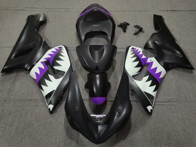 Purchase 2005-2006 Matte Black White Purple Shark Kawasaki ZX6R Motorcycle Fairings UK