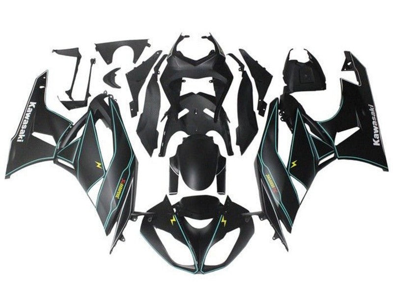 Purchase 2009-2012 Matte Black Blue Yellow Stripe Kawasaki ZX6R Motorcycle Fairings UK