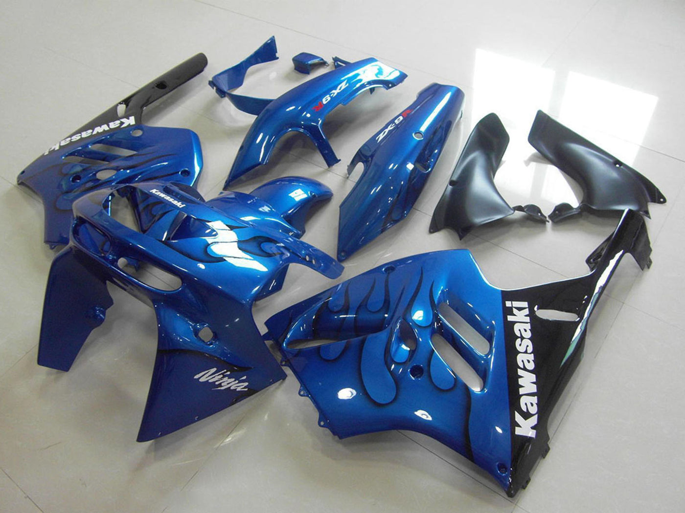 1994-1997 Kawasaki Ninja ZX9R Blue Black Flame Fairing Kit