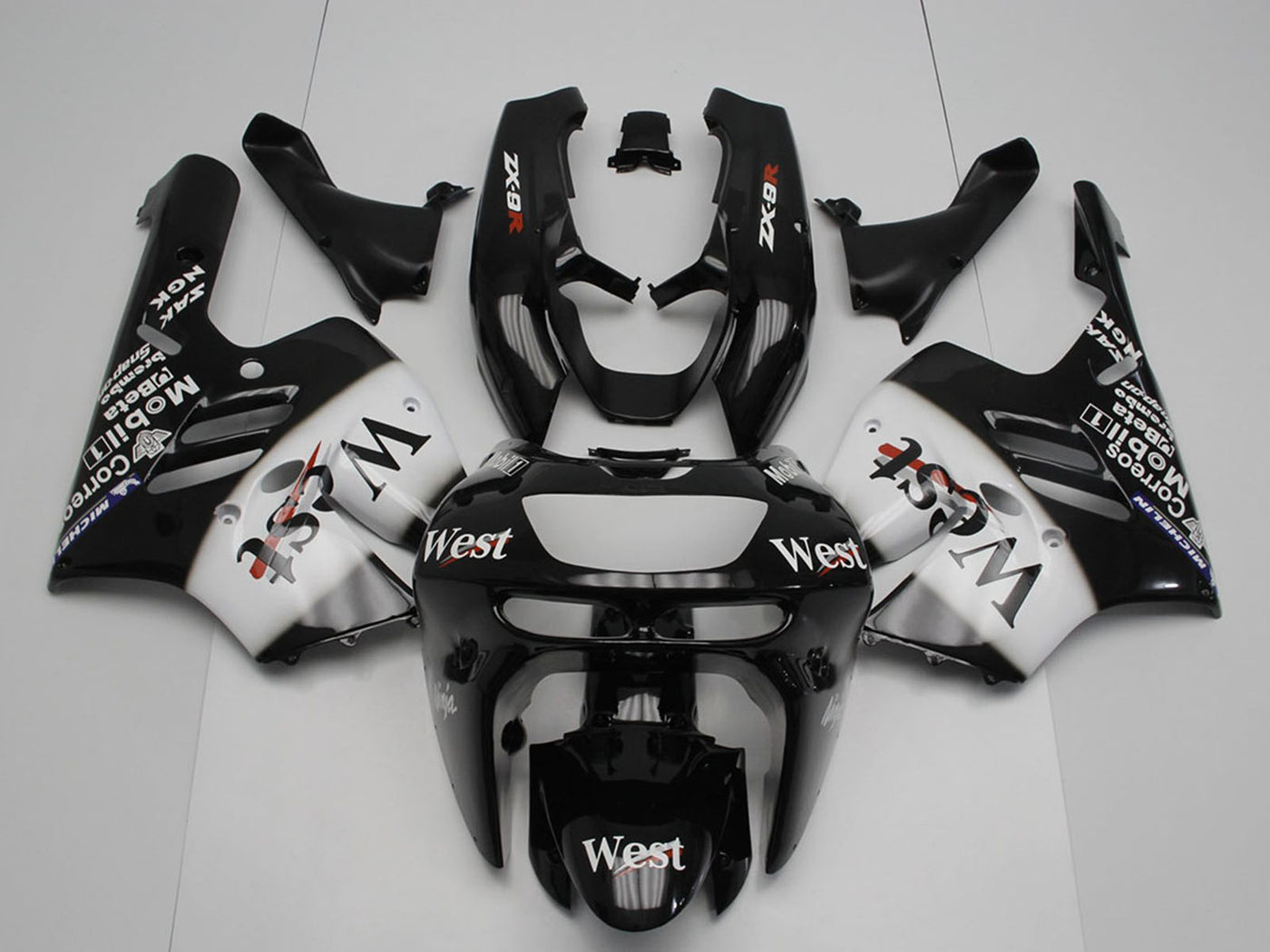 1994-1997 Kawasaki Ninja ZX9R Black White West Fairing Kit