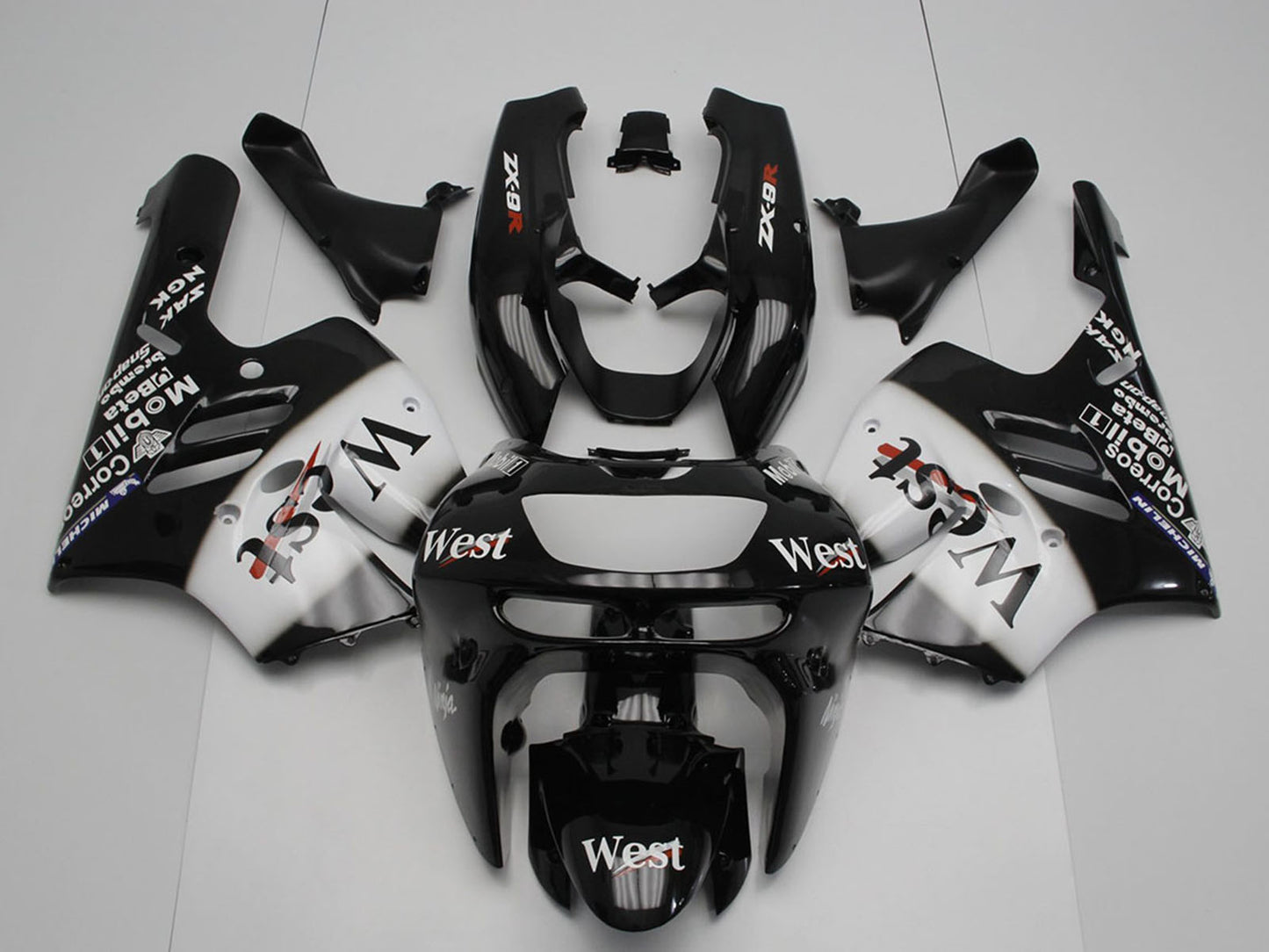 1994-1997 Kawasaki Ninja ZX9R Black White West Fairing Kit