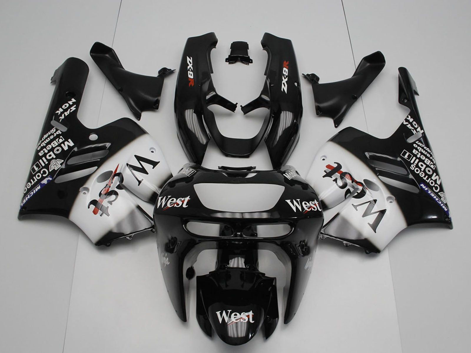 1994-1997 Kawasaki Ninja ZX9R Black White West Fairing Kit