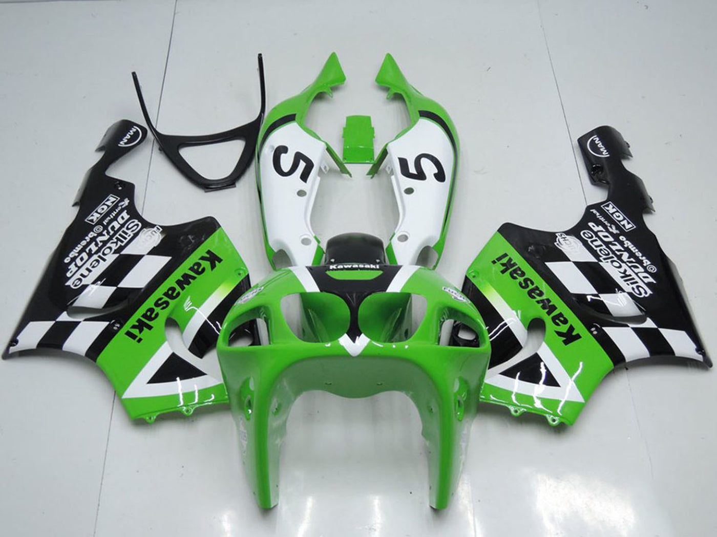 Motorcycle Fairing Kits UK Sale, 1996 1997 1998 1999 2000 2001 2002 2003 Green Black and White Kawasaki ZX7R Motor Fairings UK