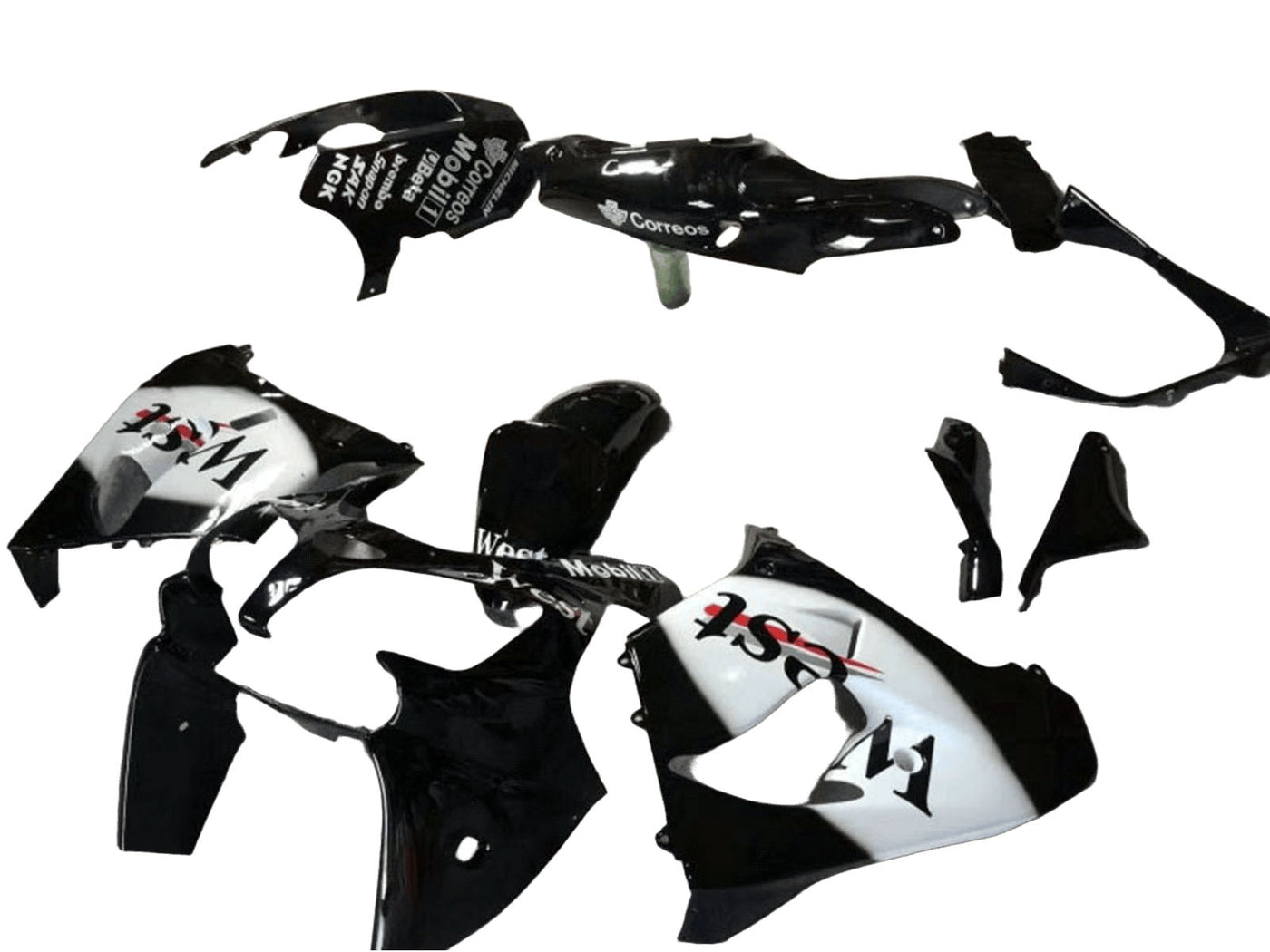 2000-2001 Kawasaki Ninja ZX9R Glossy Black White Fairing Kit