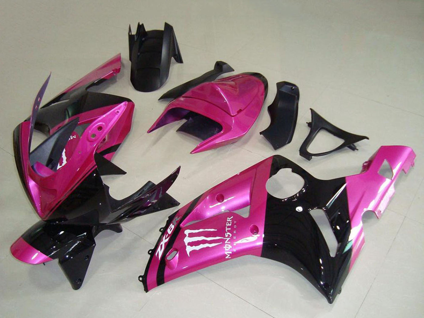 2003-2004 Kawasaki Ninja ZX6R Pink Black Monster Fairing Kit