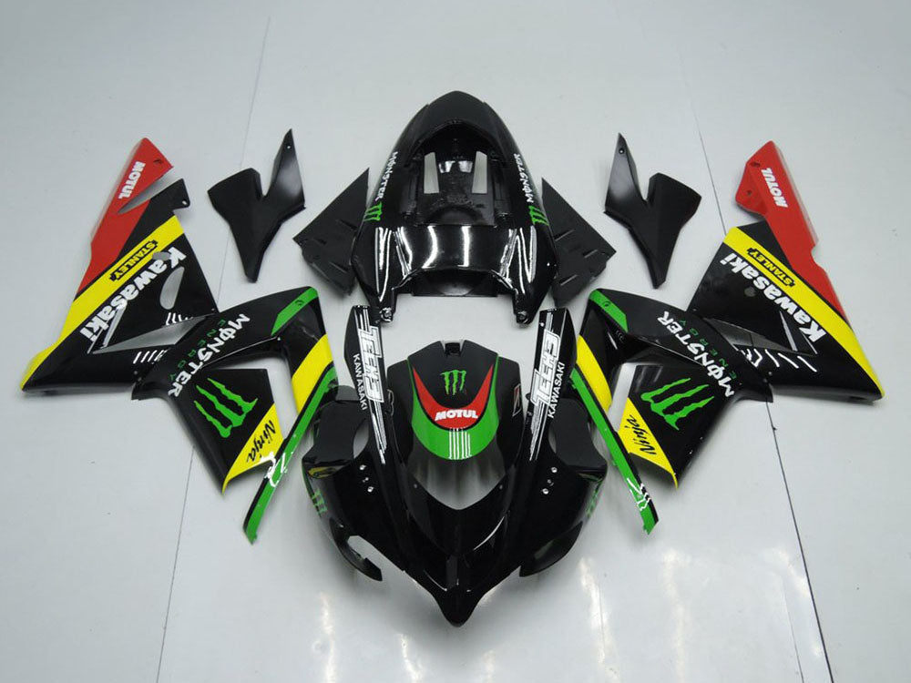 Aftermarket Motorcycle Fairing UK, 2004 2005 Black Yellow Monster Kawasaki ZX10R Replacement Motorcycle Fairings UK