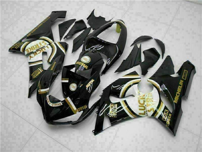 Purchase 2005-2006 Glossy Black White Gold Lucky Strike Kawasaki ZX6R Motorcycle Fairings UK