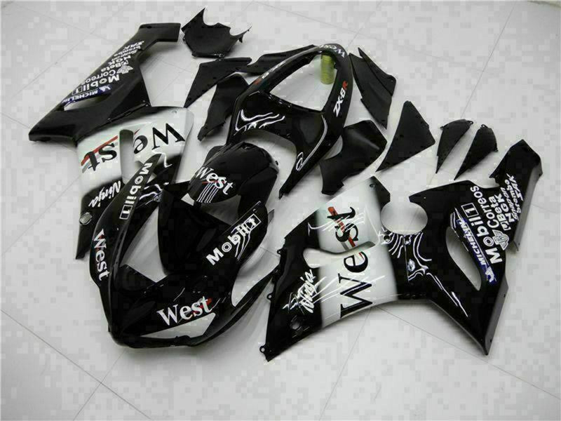 Purchase 2005-2006 Glossy Black White West Kawasaki ZX6R Motorcycle Fairings UK