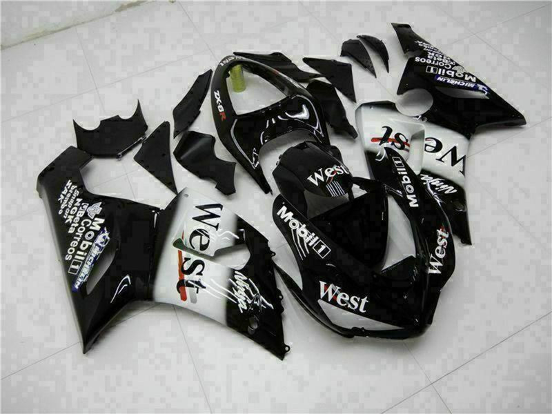 Purchase 2005-2006 Glossy Black White West Kawasaki ZX6R Motorcycle Fairings UK