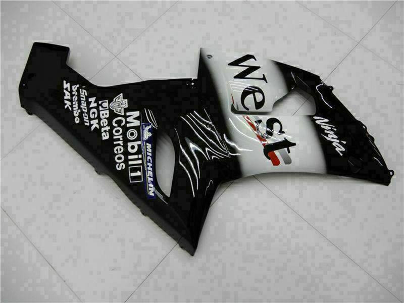 Purchase 2005-2006 Glossy Black White West Kawasaki ZX6R Motorcycle Fairings UK
