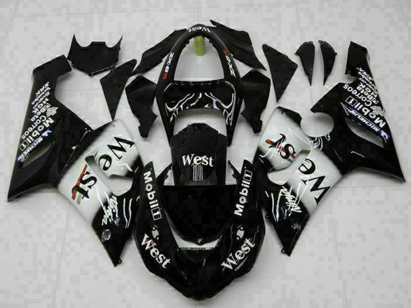 Purchase 2005-2006 Glossy Black White West Kawasaki ZX6R Motorcycle Fairings UK