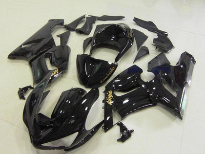 2005-2006 Kawasaki ZX-6R Glossy Black Gold Decals Fairing Kit