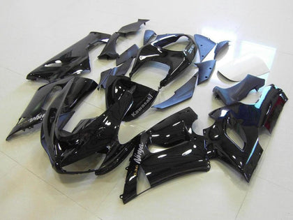 2005-2006 Kawasaki ZX-6R Glossy Black Silver Decals Fairing Kit