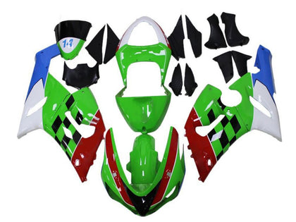 2005-2006 Kawasaki ZX-6R Green Red White Blue Fairing Kit