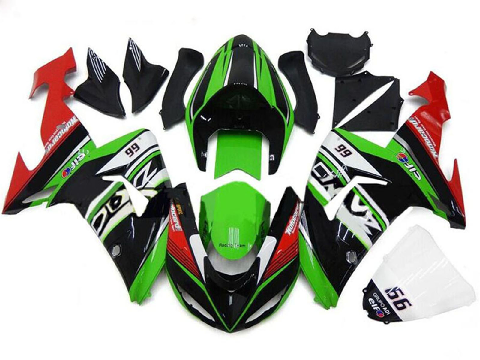 2006-2007 Kawasaki Ninja ZX10R Green Black Red Fairing Kit