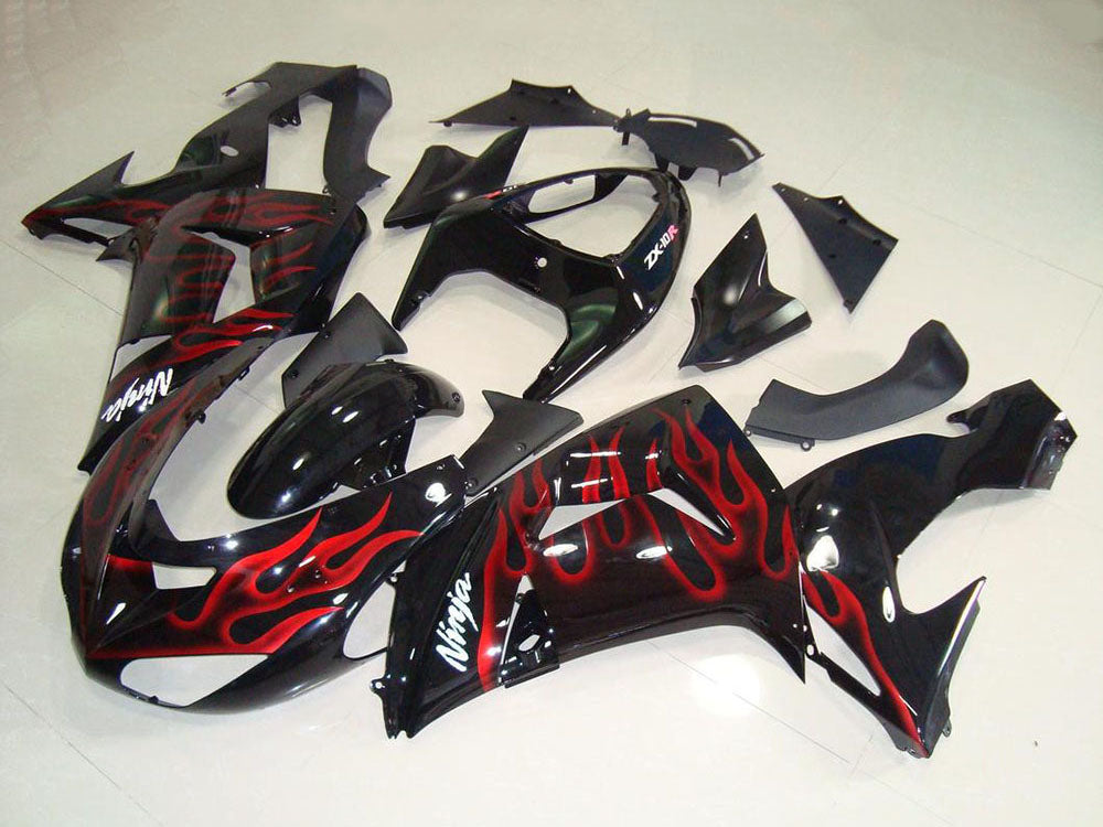 2006-2007 Kawasaki Ninja ZX10R Black Red Flame Fairing Kit