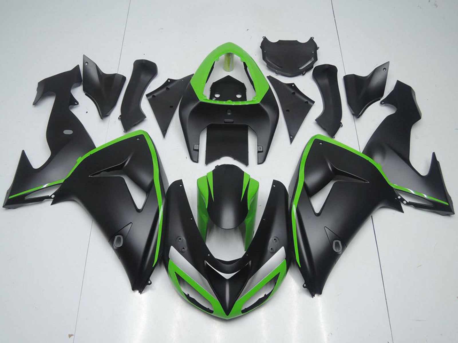 2006-2007 Kawasaki Ninja ZX10R Matte Black With Green Line Fairing Kit