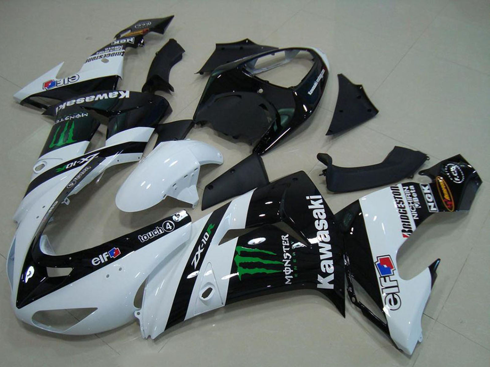 2006-2007 Kawasaki Ninja ZX10R White Monster Fairing Kit