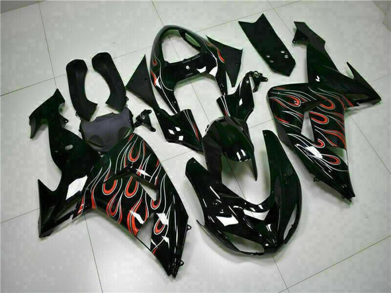 Purchase 2006-2007 Glossy Black Red Flame Kawasaki ZX10R Motorcycle Fairing Kits UK