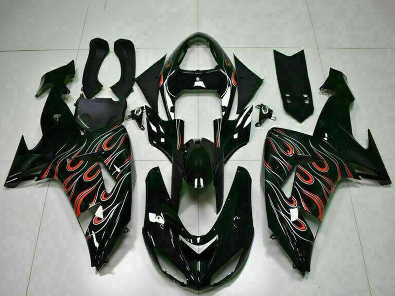 Purchase 2006-2007 Glossy Black Red Flame Kawasaki ZX10R Motorcycle Fairing Kits UK