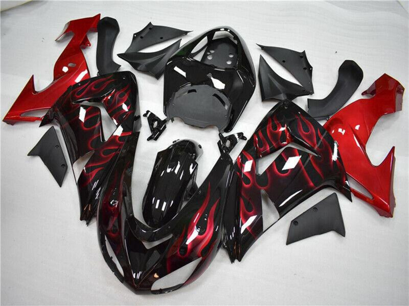 Purchase 2006-2007 Glossy Black Red Flame Kawasaki ZX10R Motorcycle Fairing UK