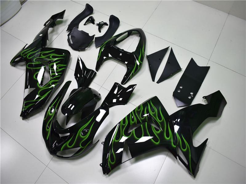 Purchase 2006-2007 Glossy Black Green Flame Kawasaki ZX10R Motorcycle Fairings UK