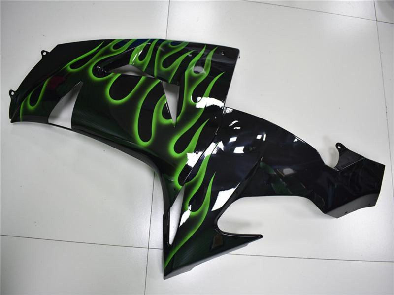 Purchase 2006-2007 Glossy Black Green Flame Kawasaki ZX10R Motorcycle Fairings UK