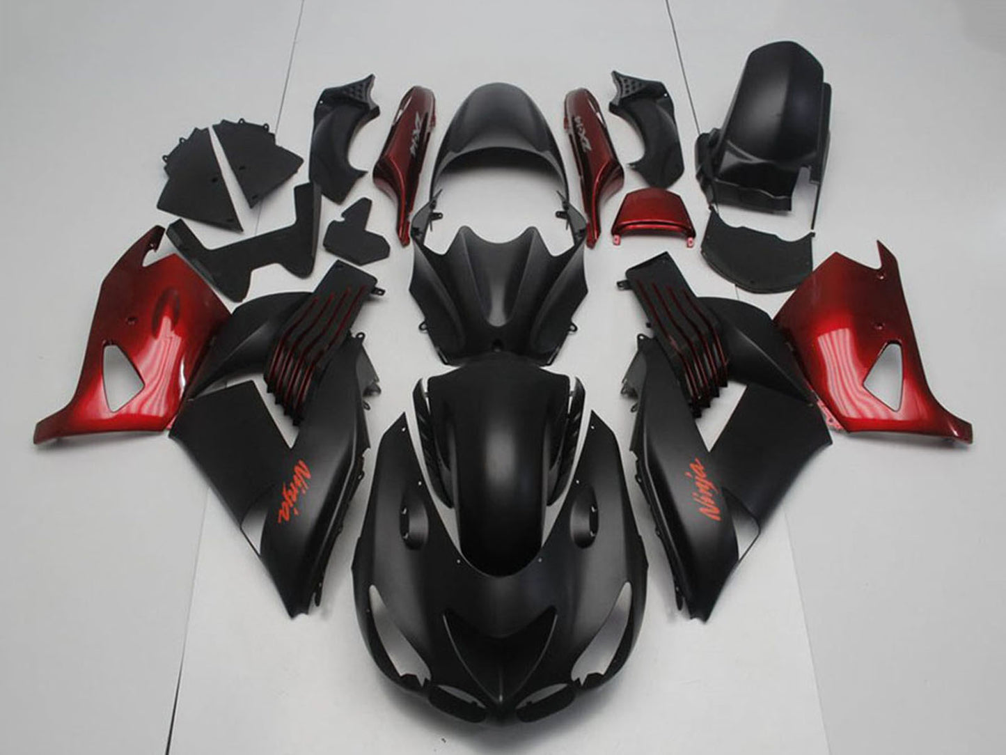 2006-2011 Kawasaki Ninja ZX14R Matte Black And Red Fairing Kit