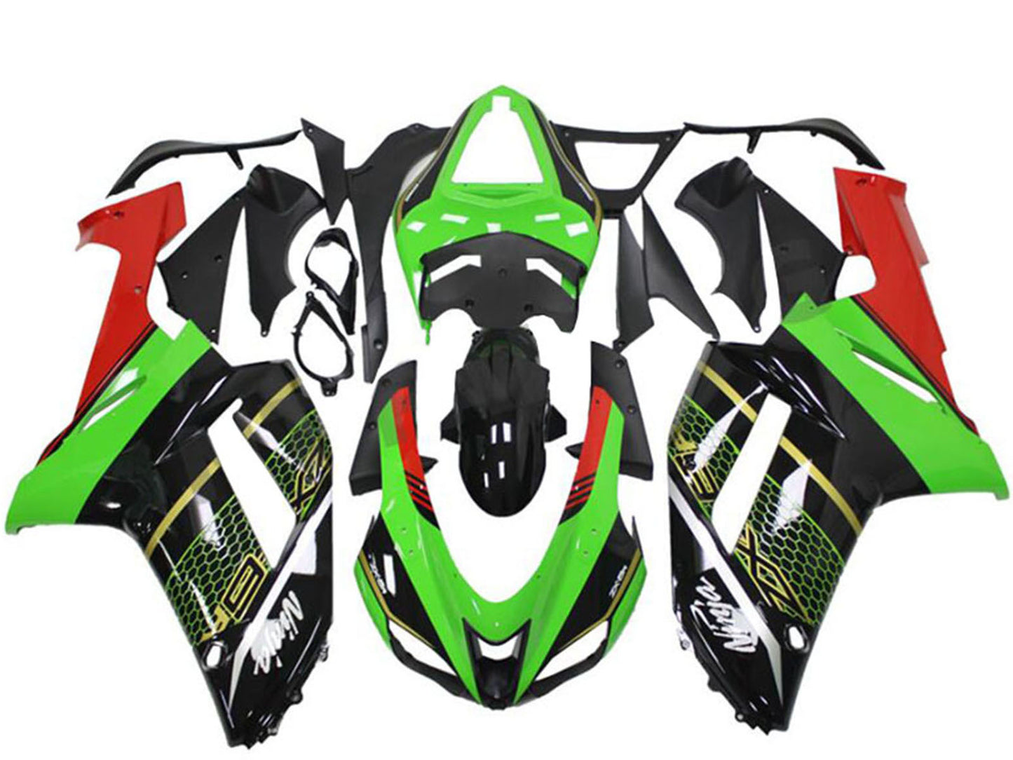 2007-2008 Kawasaki Ninja ZX6R Green Black Fairing Kit