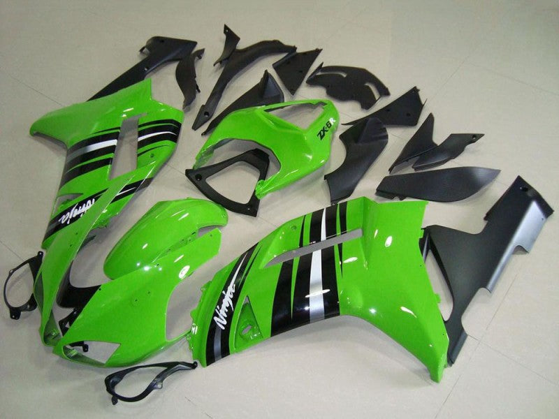 Purchase 2007-2008 Green and Silver Stripe Kawasaki ZX6R Motorcycle Fairings UK
