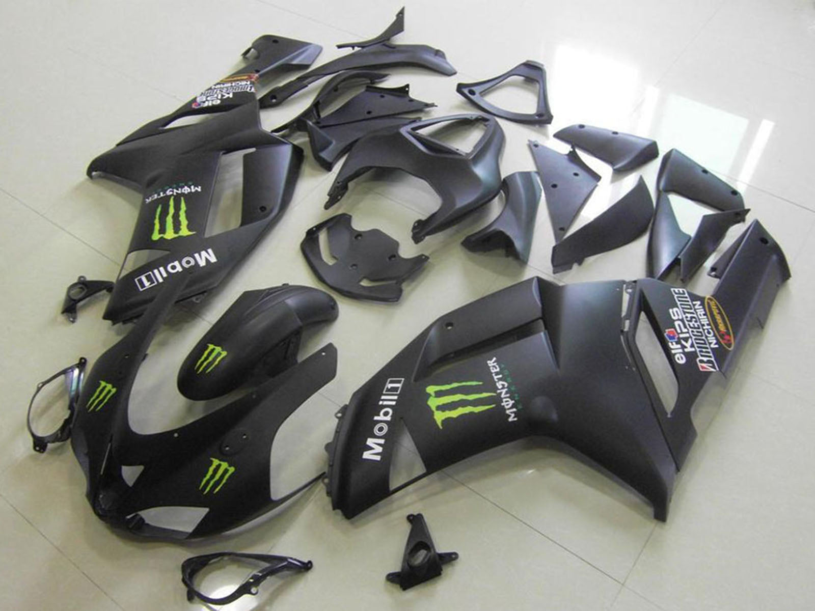 2007-2008 Kawasaki Ninja ZX6R Matte Black Monster Fairing Kit