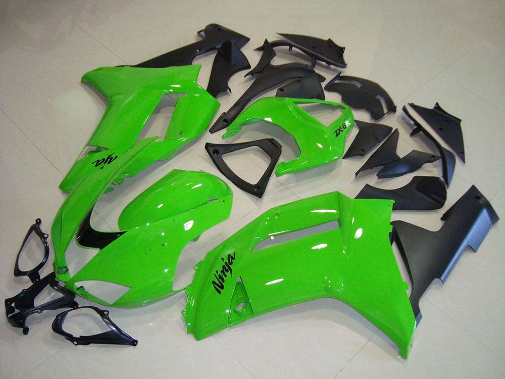 2007-2008 Kawasaki Ninja ZX6R Green Matte Black Fairing Kit