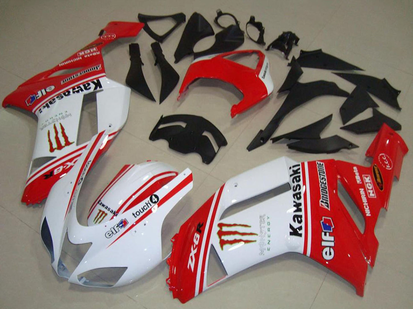 2007-2008 Kawasaki Ninja ZX6R Red And White Fairing Kit
