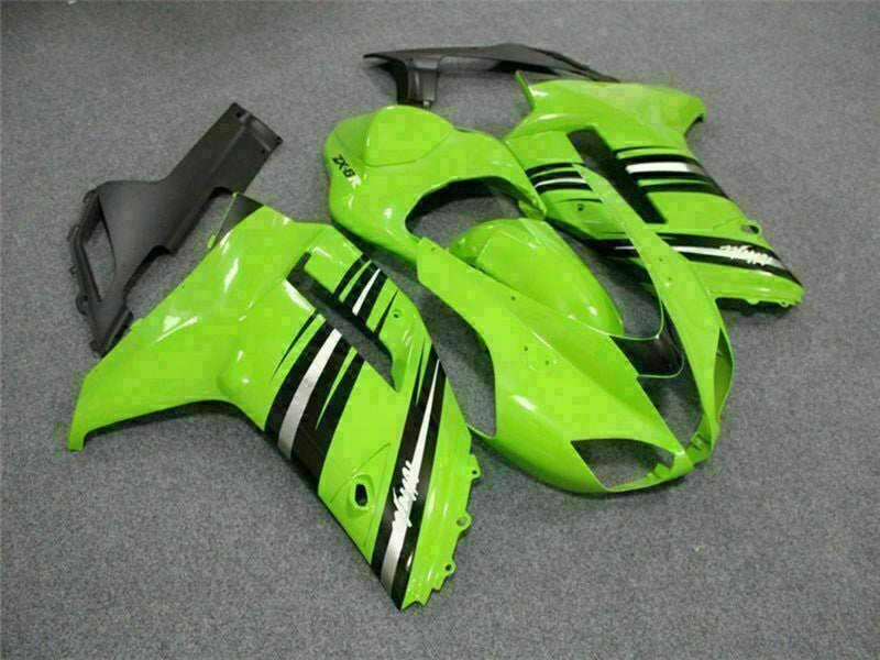 Purchase 2007-2008 Green Black Kawasaki ZX6R Motorcycle Fairing Kits UK