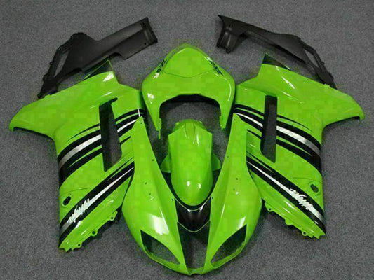 2007-2008 Kawasaki ZX6R Green Black Fairing Kit