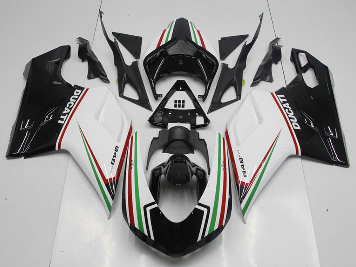 2007-2012 Ducati Ducati 848 1098 1198 Black Green And White Fairing Kit