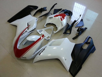 2007-2012 Ducati 1198 / 1098 / 848 Matte Black White with Red Stripe Fairing Kit