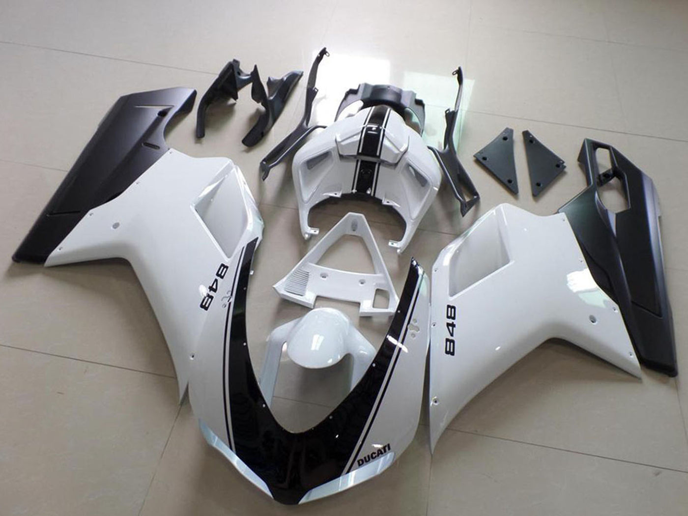 2007-2012 Ducati Ducati 848 1098 1198 White And Black Stripe Fairing Kit