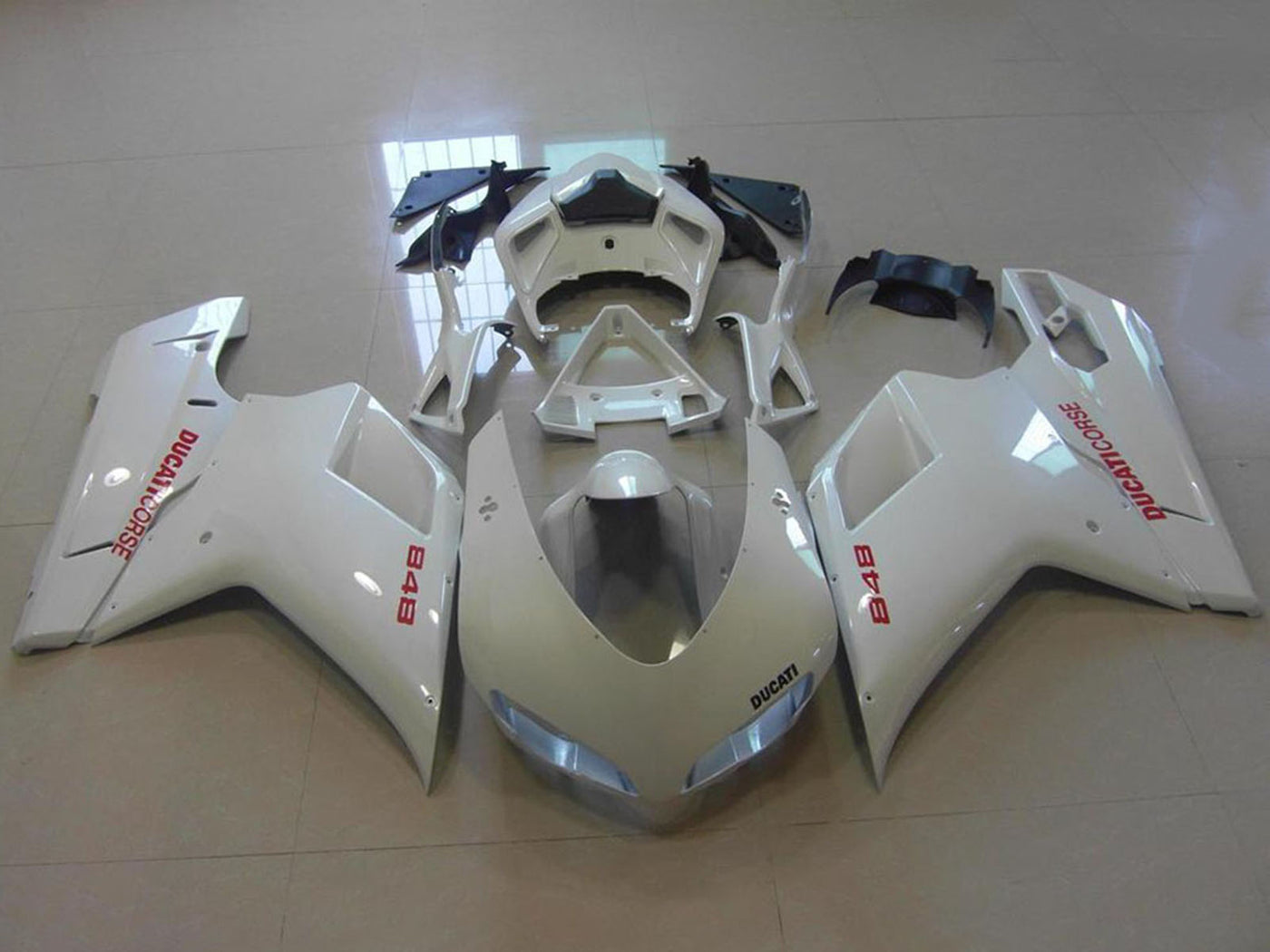 2007-2012 Ducati Ducati 848 1098 1198 Pearl White Red Decals Fairing Kit