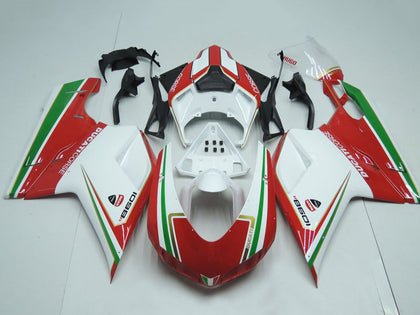 2007-2012 Ducati 1198 / 1098 / 848 White and Red with Green Stripe Fairing Kit