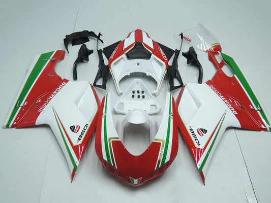 2007-2012 Ducati Ducati 848 1098 1198 White And Red With Green Stripe Fairing Kit