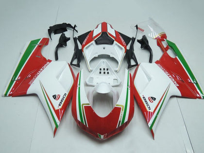 2007-2012 Ducati 1198 / 1098 / 848 White and Red with Green Stripe Fairing Kit