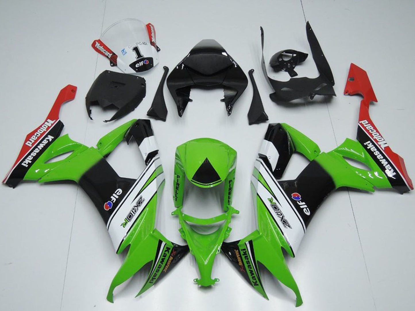 2008-2010 Kawasaki Ninja ZX10R White Black And Green Fairing Kit