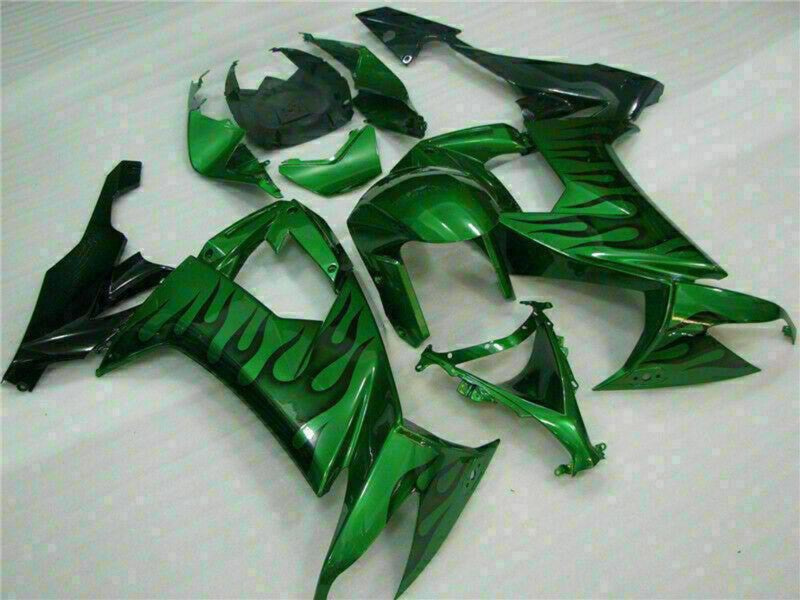 Purchase 2008-2010 Glossy Black Green Flame Kawasaki ZX10R Motorcycle Fairings UK