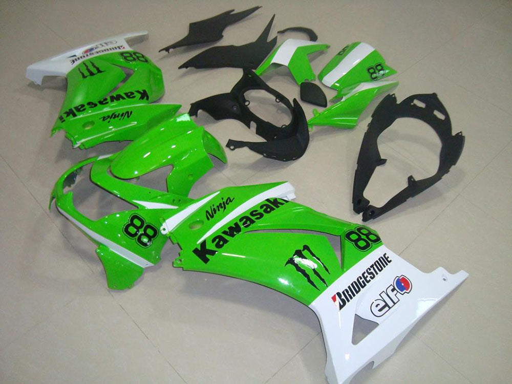 2008-2012 Kawasaki Ninja ZX250R Green And White Fairing Kit