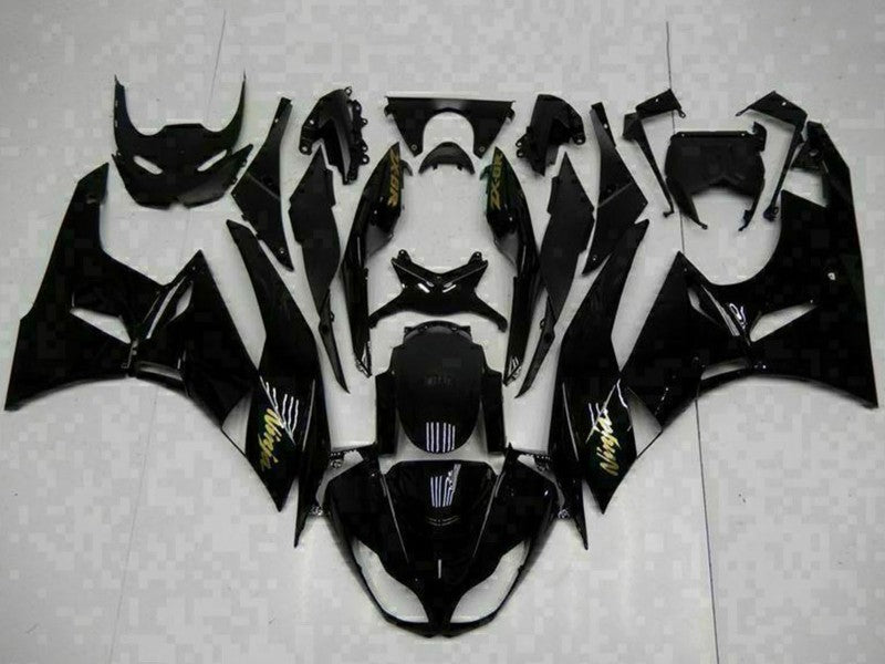 Purchase 2009-2012 Glossy Black Gold Ninja Kawasaki ZX6R Motorcycle Fairings UK